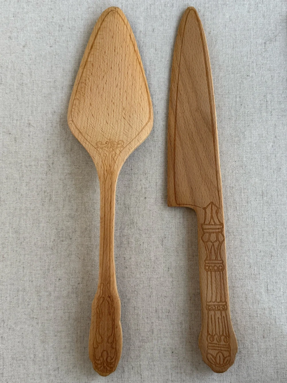 Anthropologie Talisman Designs Wood Cake Knife & Server Set Vintage Style